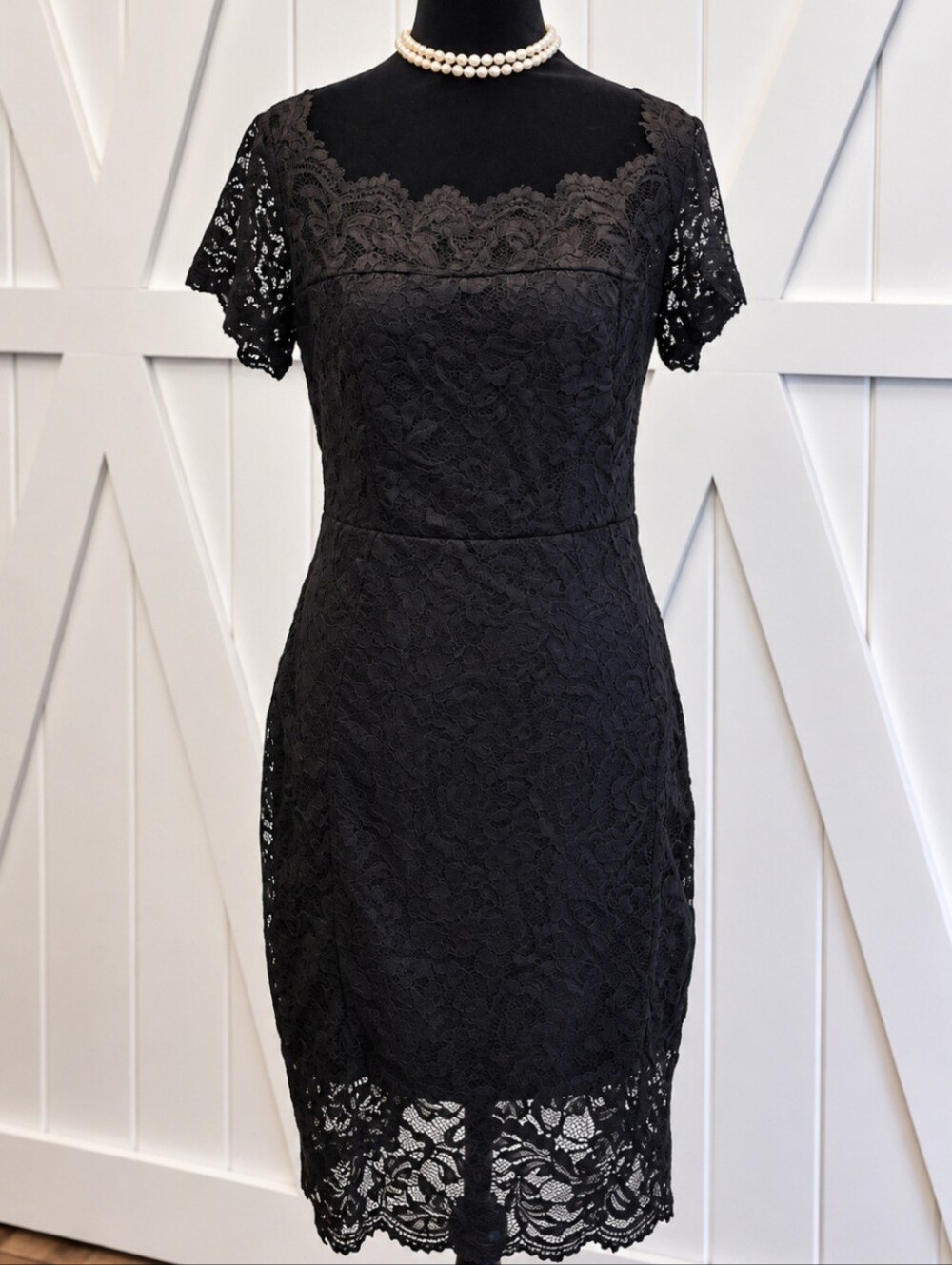 Black Lace Sheath Dress XL Sheer Floral Scallop Cocktail Wedding Party